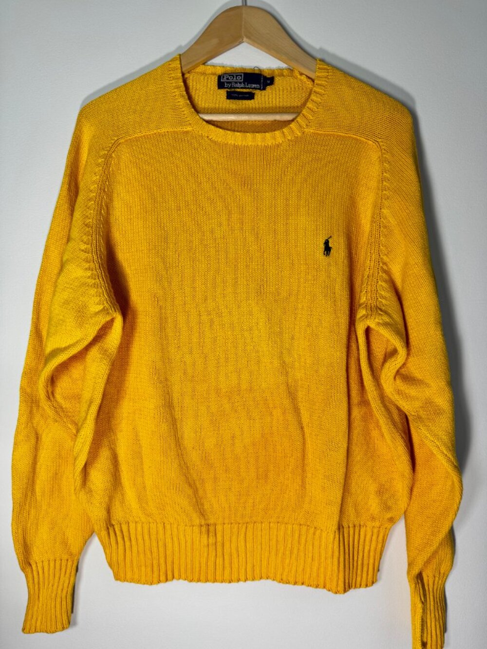 Polo Ralph Lauren Sweater Mens Golden Yellow 100% Cotton Crew Neck - M